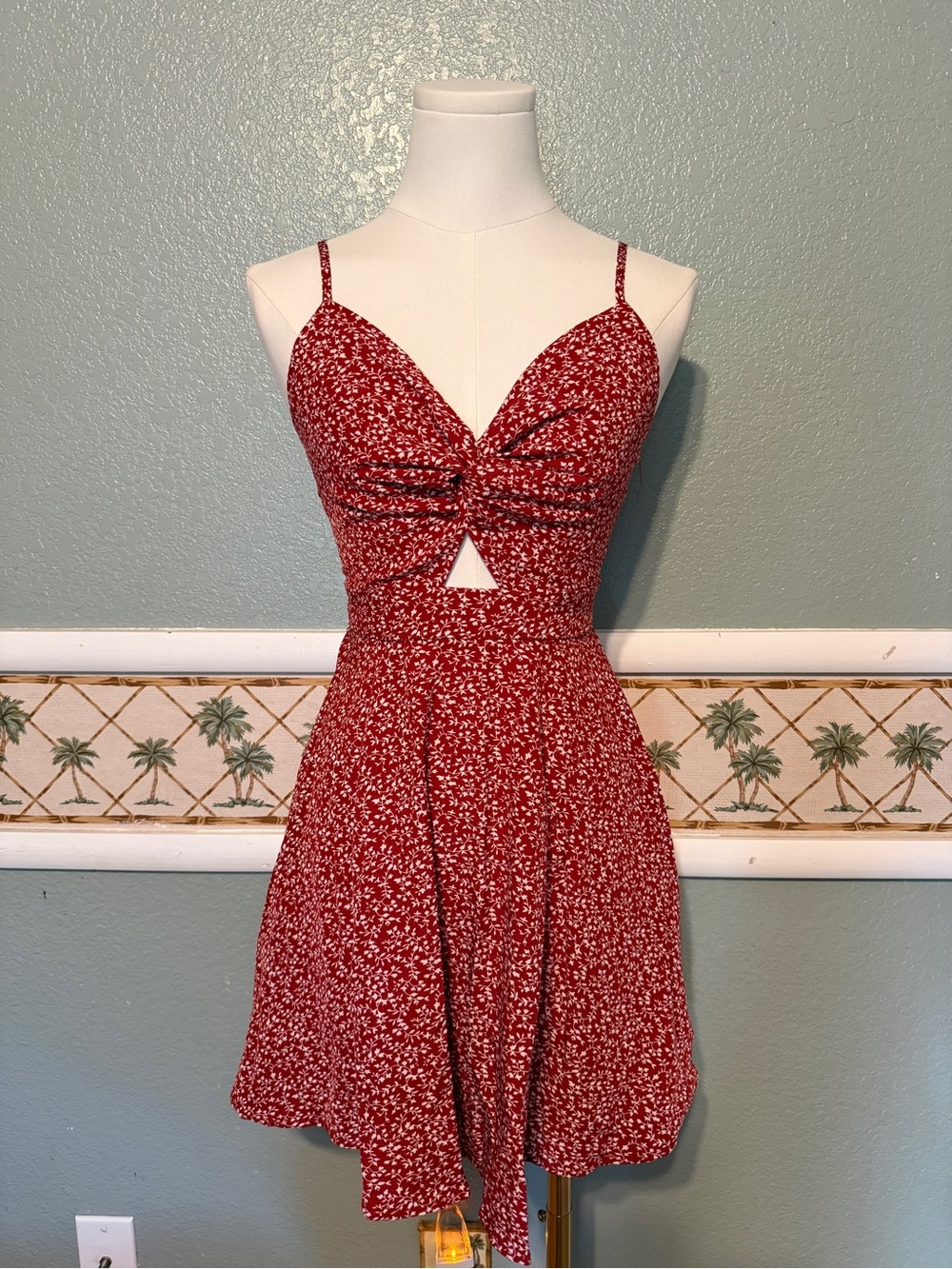 SHEIN Red Floral Twist-Front Mini Dress